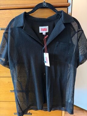 SOLID & STRIPED Black Short-Sleeve Mesh Camp Shirt